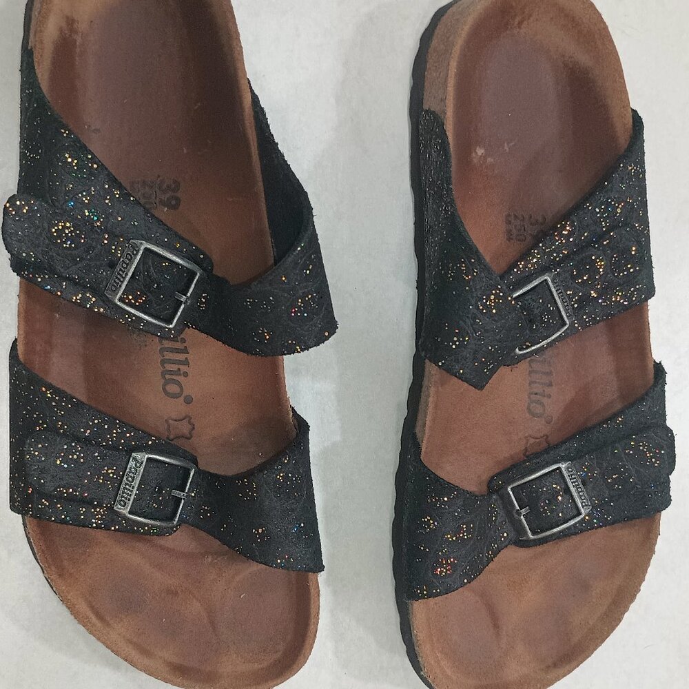 Papillio Birkenstock, sparkly black leather - 8 1/2 women